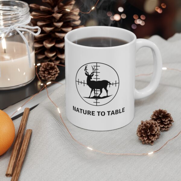Presenting our captivating "Nature to Table" 11 oz Coffee Mug, where rustic charm meets the thrill of the hunt! - Image 3