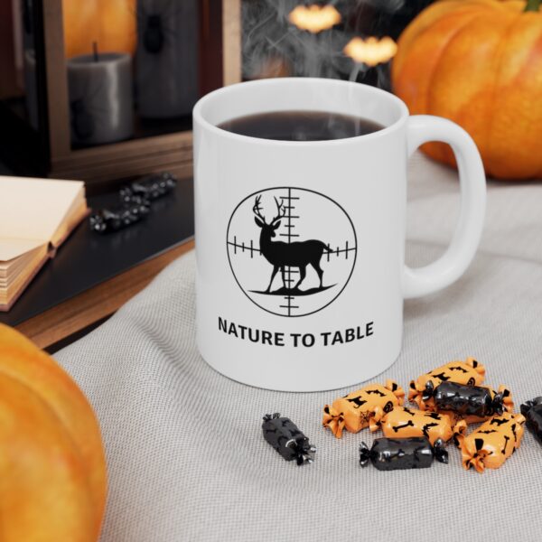 Presenting our captivating "Nature to Table" 11 oz Coffee Mug, where rustic charm meets the thrill of the hunt! - Image 4