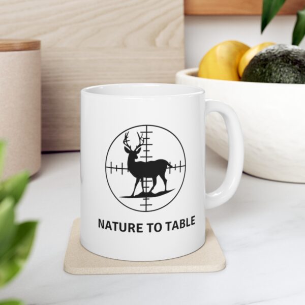 Presenting our captivating "Nature to Table" 11 oz Coffee Mug, where rustic charm meets the thrill of the hunt! - Image 5