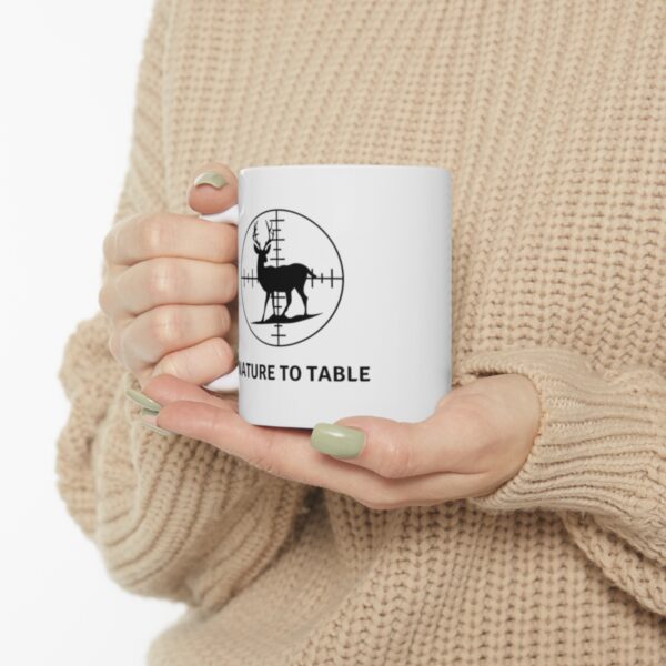 Presenting our captivating "Nature to Table" 11 oz Coffee Mug, where rustic charm meets the thrill of the hunt! - Image 7