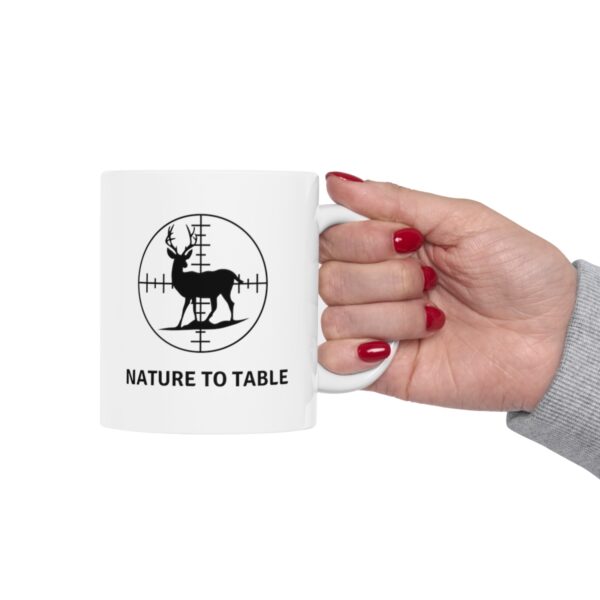 Presenting our captivating "Nature to Table" 11 oz Coffee Mug, where rustic charm meets the thrill of the hunt! - Image 8