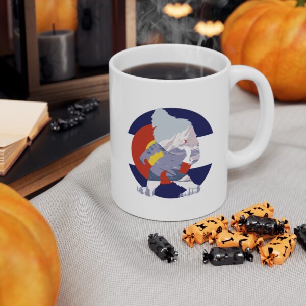 Sasquatch Silhouette Over Colorado State Logo 11 oz. Coffee Mug - Image 4