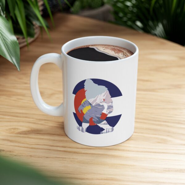 Sasquatch Silhouette Over Colorado State Logo 11 oz. Coffee Mug - Image 6