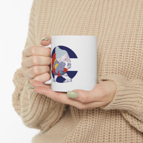Sasquatch Silhouette Over Colorado State Logo 11 oz. Coffee Mug - Image 7