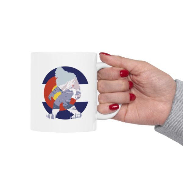 Sasquatch Silhouette Over Colorado State Logo 11 oz. Coffee Mug - Image 8