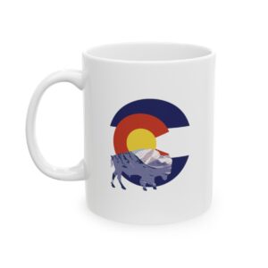 Introducing our Buffalo Silhouette Colorado Mountain View 11 oz. Coffee Mug,