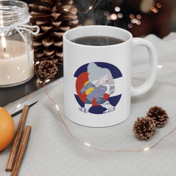Sasquatch Silhouette Over Colorado State Logo 11 oz. Coffee Mug - Image 3